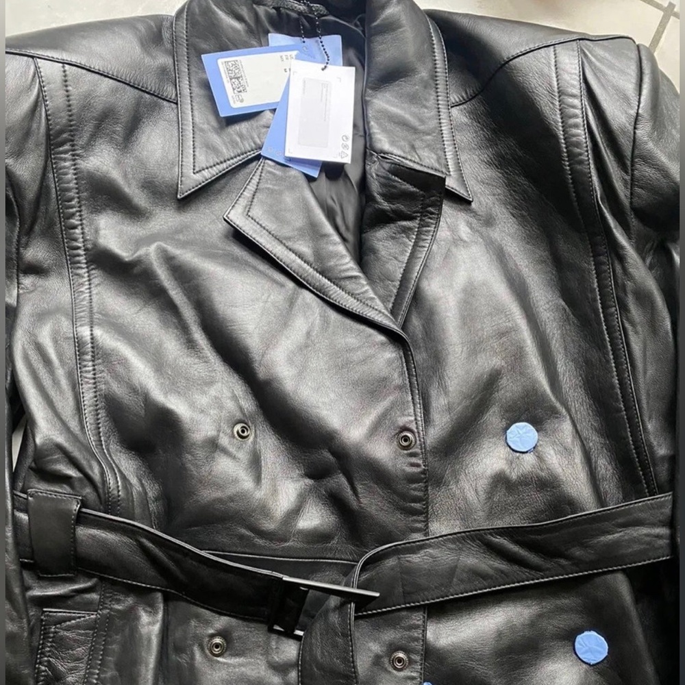 BRAND NEW MUGLER H&M LEATHER TRENCH COAT in BLACK sz M